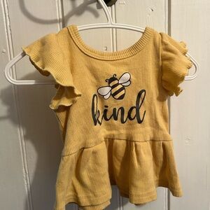 (3/$20) Monkey bars 0/3m Yellow ribbed Bee Kind short ruffle sleeve peplum Top